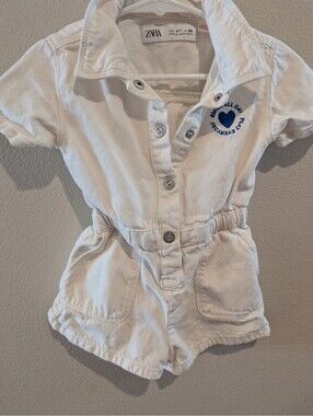 Zara baby girl 18m white denim Shorts Romper Smile All Day One Piece